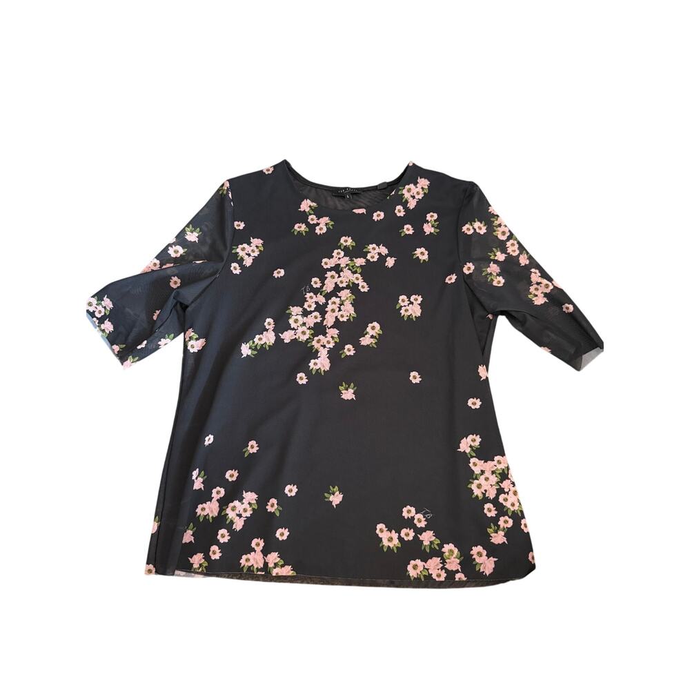 Ted Baker London Women’s Floral Mesh Top | Black & Pink Print | Size L